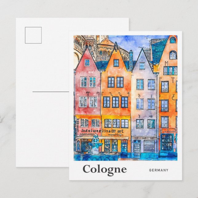 Cologne Germany Travel Watercolor Hand Drawn Postcard (Front/Back)
