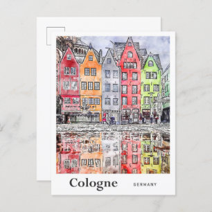 Cologne Germany Travel Watercolor Sketch  Postcard