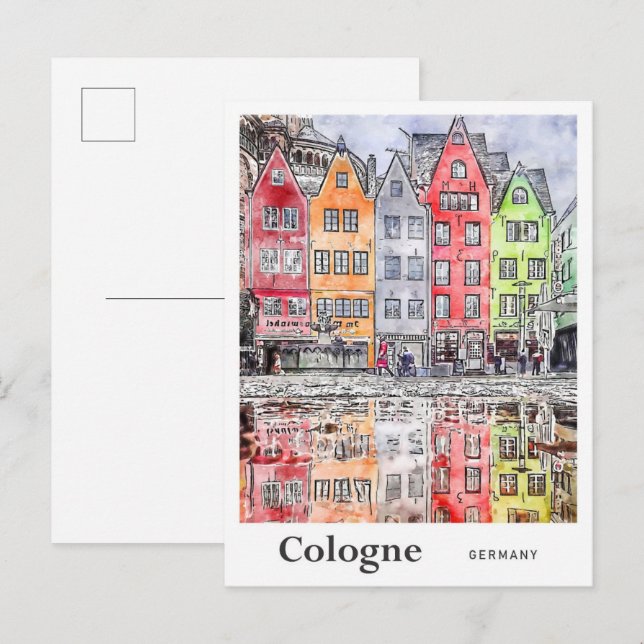 Cologne Germany Travel Watercolor Sketch  Postcard (Front/Back)