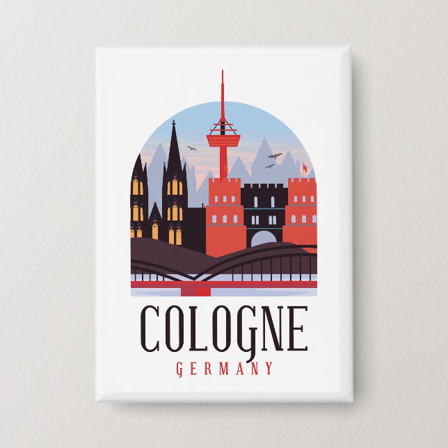 Cologne Germany Vintage Cityscape  Button (Front)