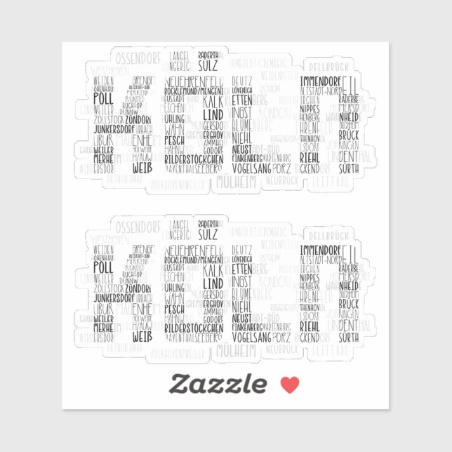 Cologne Germany Word Art, Stadtteile Köln  Sticker (Sheet)