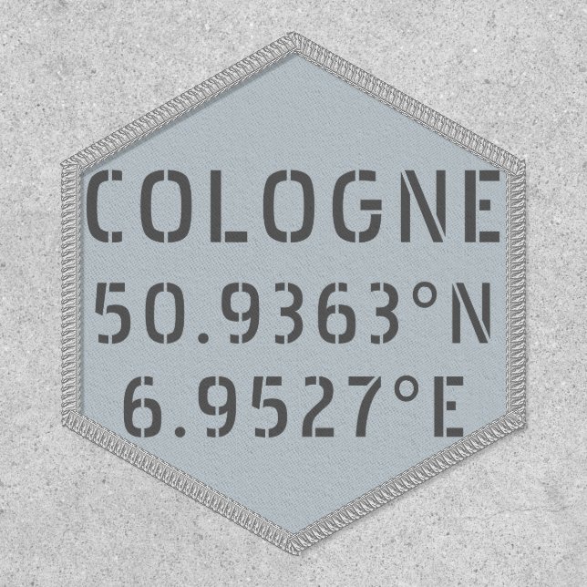 Cologne Latitude Longitude Coordinates Iron On Patch (Front)