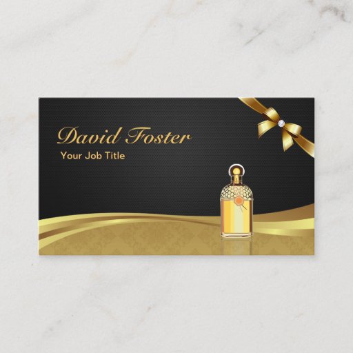 Customizable Cologne Perfume Bottle Elegant Black Gold Damask Business Card
