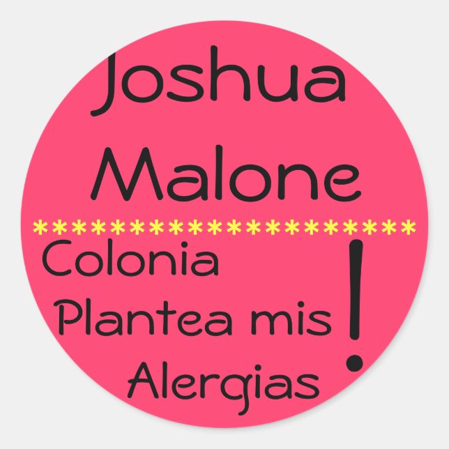 Cologne raises my allergies classic round sticker (Front)