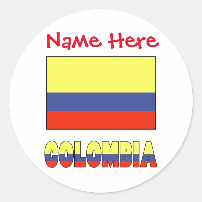 Colombia and Colombian Flag Red Personalization Classic Round Sticker (Front)