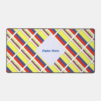 Colombia and Colombian Flag Tiled Blue Personalize Desk Mat