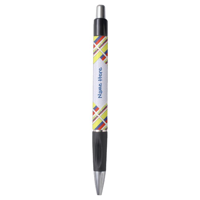 Colombia and Colombian Flag Tiled Blue Personalize Pen (Front Vertical)