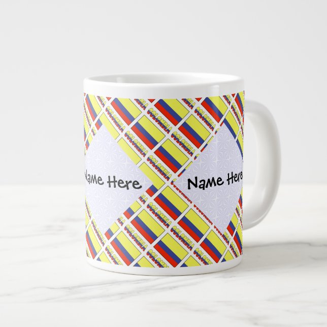 Colombia and Colombian Flag Tiled Personalized  Giant Coffee Mug (Front Right)