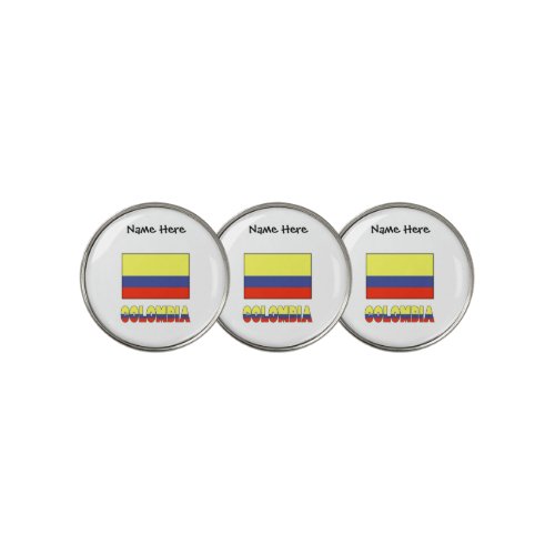 Colombia and Colombian Flag with Your Name Golf Ball Marker