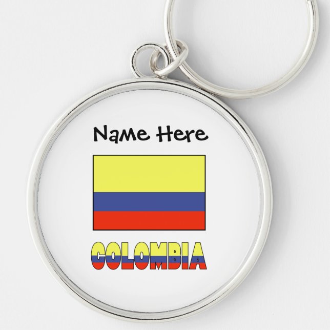 Colombia and Colombian Flag with Your Name Keychain (Front)