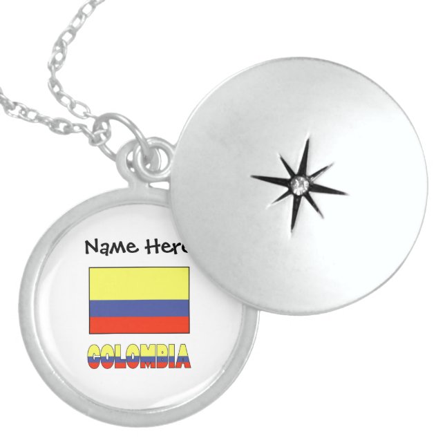 Colombia and Colombian Flag with Your Name Locket Necklace (Front)