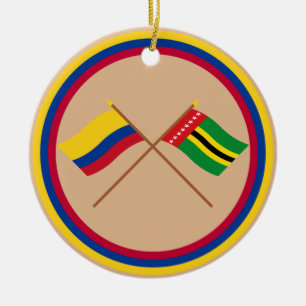 Colombia and Santander Crossed Flags Ceramic Ornament