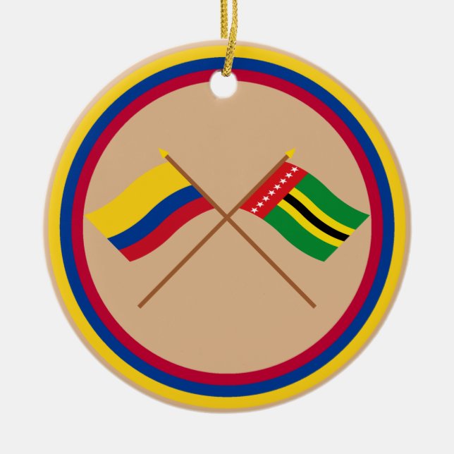 Colombia and Santander Crossed Flags Ceramic Ornament (Front)