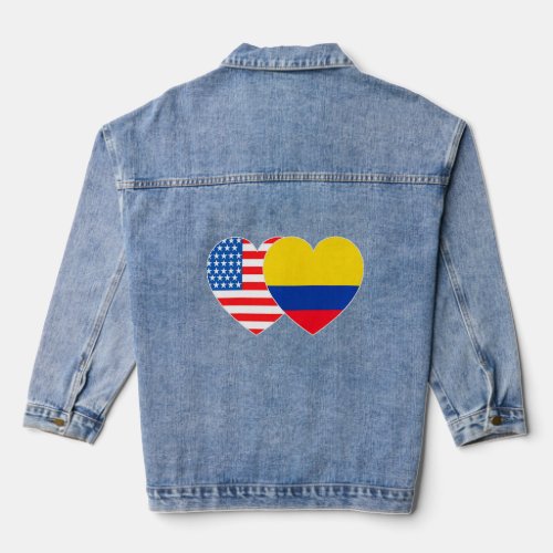 Colombia and USA Flag Twin Heart for Colombian Ame Denim Jacket