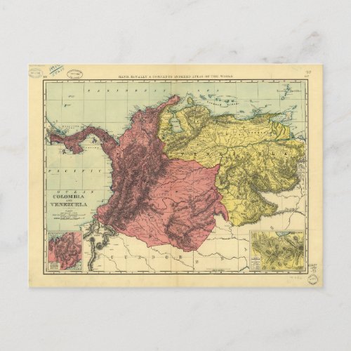 Colombia and Venezuela Map 1898 Postcard