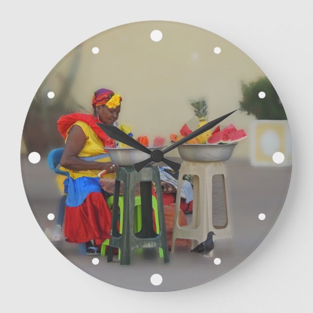 Colombia - Caribbean Fruit Vendor Large Clock (Front)