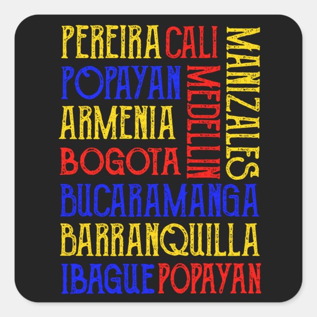 Colombia City Names Flag Bogota Medellin Square Sticker (Front)