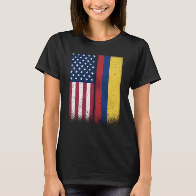 Colombia Colombian American Flags Proud USA Colomb T-Shirt (Front)
