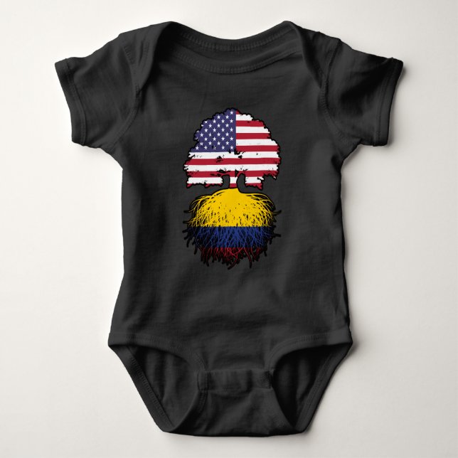 Colombia Colombian American USA Tree Roots Flag Baby Bodysuit (Front)
