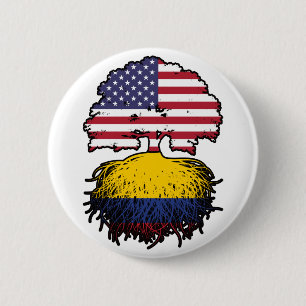 Colombia Colombian American USA Tree Roots Flag Button