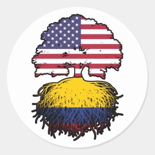 Colombia Colombian American USA Tree Roots Flag Classic Round Sticker
