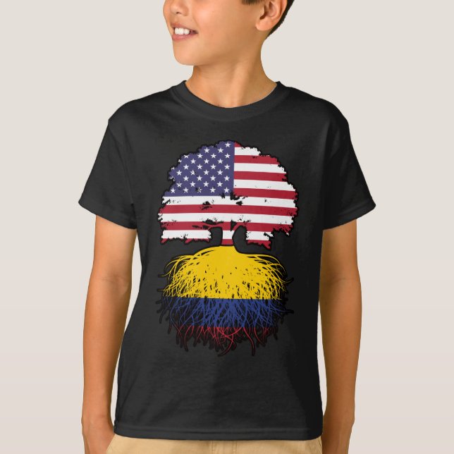 Colombia Colombian American USA Tree Roots Flag T-Shirt (Front)