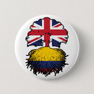 Colombia Colombian British UK Tree Roots Flag Button