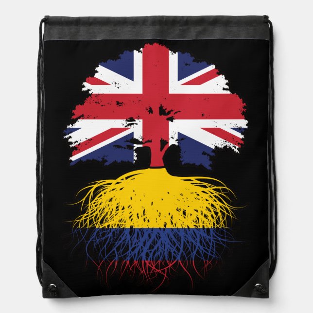 Colombia Colombian British UK Tree Roots Flag Drawstring Bag (Front)