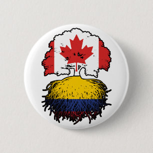 Colombia Colombian Canadian Canada Tree Roots Flag Button