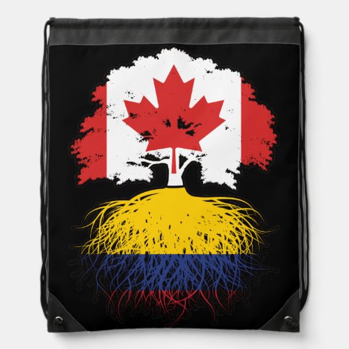 Colombia Colombian Canadian Canada Tree Roots Flag Drawstring Bag