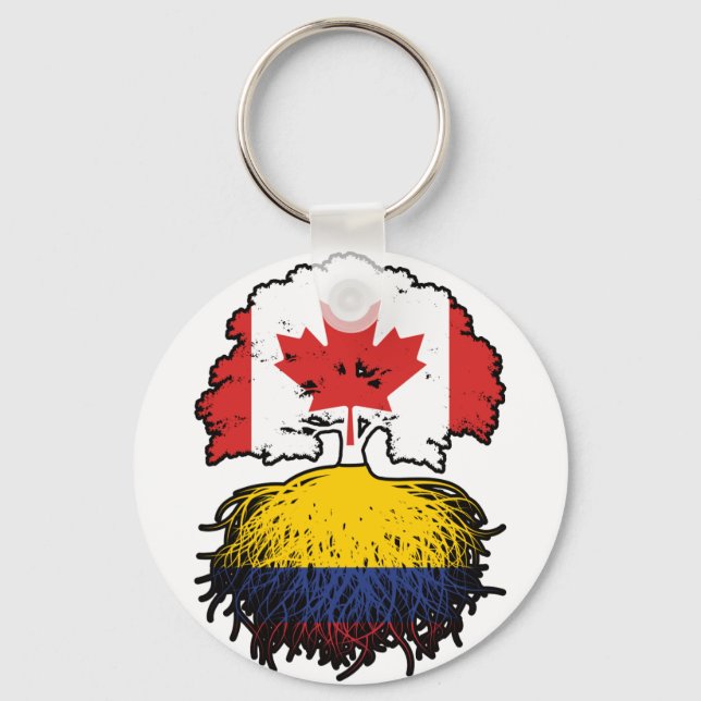 Colombia Colombian Canadian Canada Tree Roots Flag Keychain (Front)