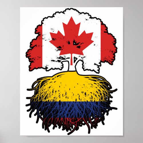 Colombia Colombian Canadian Canada Tree Roots Flag Poster