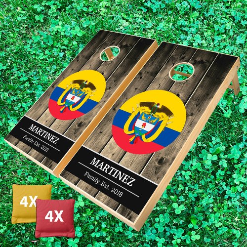 Colombia  Colombian Flag Rustic Wood  Family fun Cornhole Set