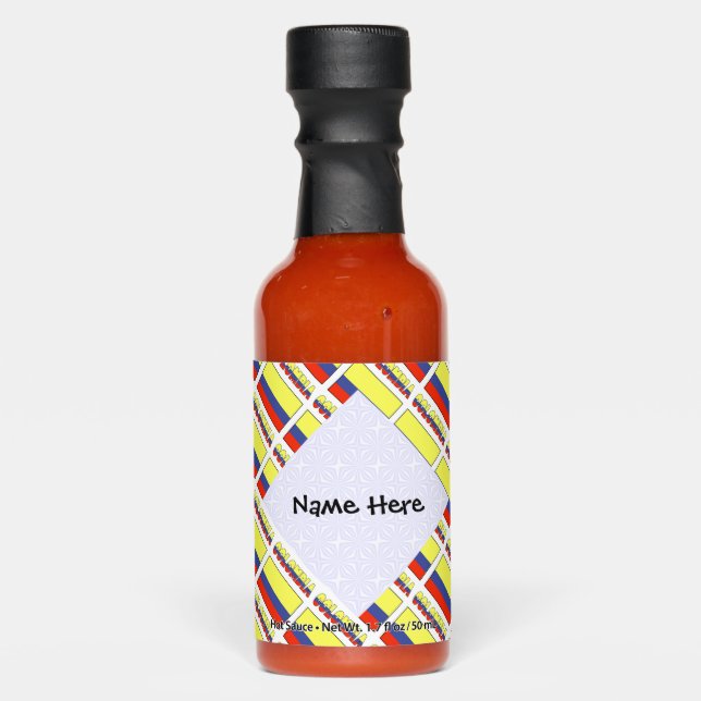 Colombia Colombian Flag Tiled Black Personalized  Hot Sauces (Front)