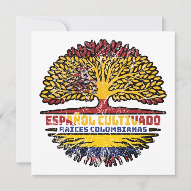 Colombia Colombian Spain Spanish Tree Roots Flag Card (Front)