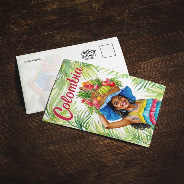 Colombia Colorful Woman Fruit Basket Postcard (Creator Uploaded)