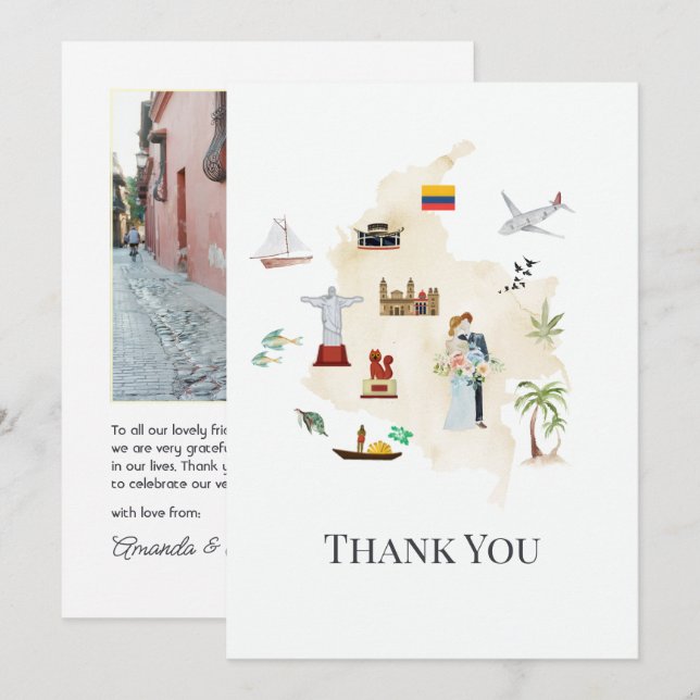 Colombia Destination Wedding Photo Thank You Card (Front/Back)
