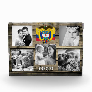 Colombia family photo block,  Colombian flag, wood