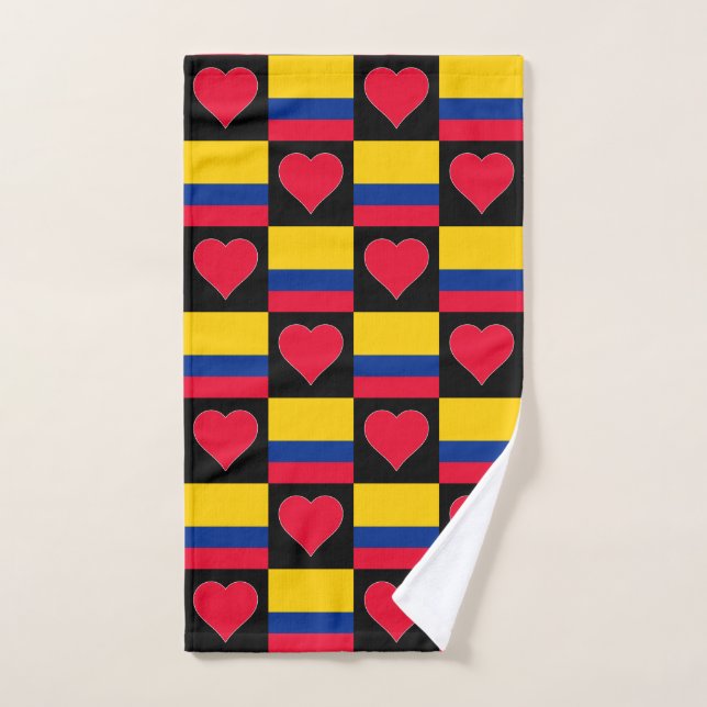 Colombia Flag and Heart Pattern Colombian Pride Hand Towel (Hand Towel)