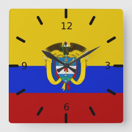 Colombia flag_coat of arms   square wall clock