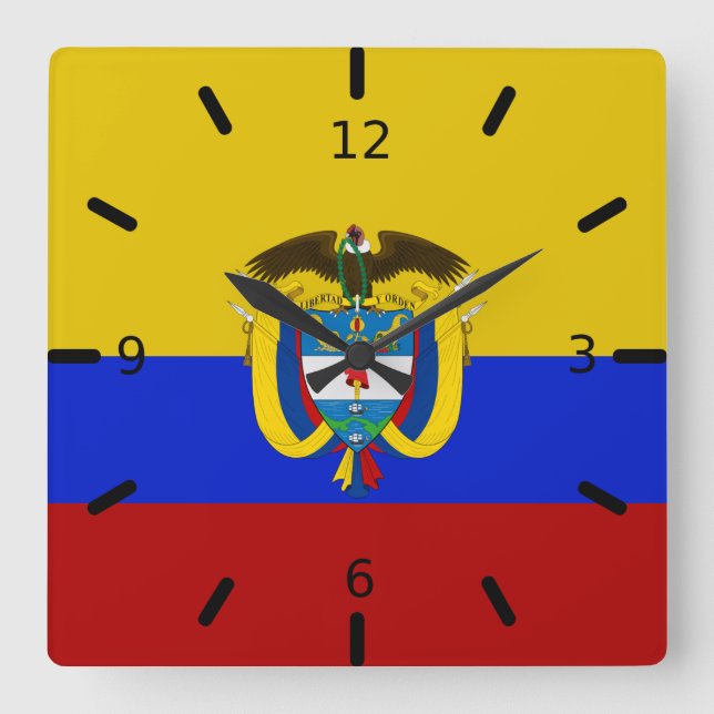Colombia flag-coat of arms   square wall clock (Front)