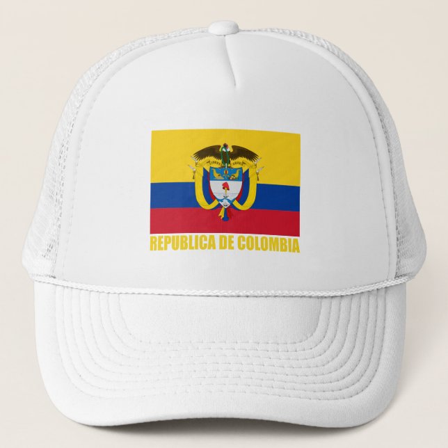 Colombia Flag & Coat of Arms Trucker Hat (Front)