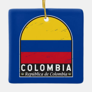 Colombia Flag Emblem Distressed Vintage Ceramic Ornament