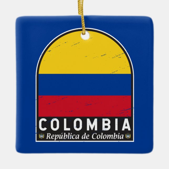 Colombia Flag Emblem Distressed Vintage Ceramic Ornament (Front)