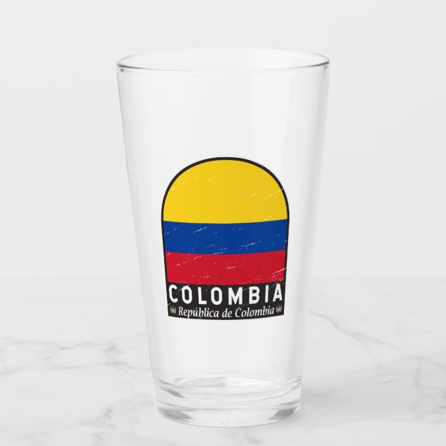Colombia Flag Emblem Distressed Vintage Glass (Front)