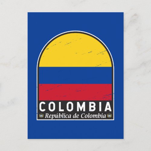 Colombia Flag Emblem Distressed Vintage Postcard