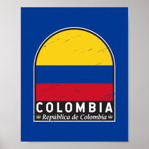 Colombia Flag Emblem Distressed Vintage Poster
