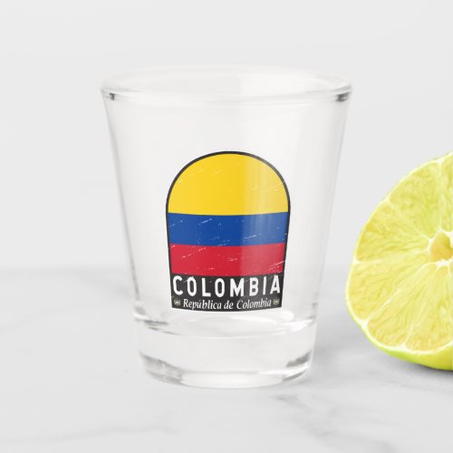 Colombia Flag Emblem Distressed Vintage Shot Glass