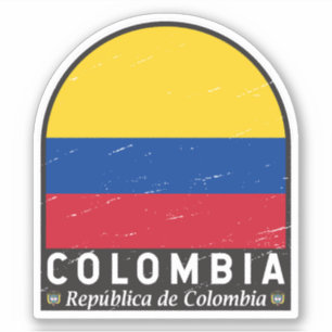 Colombia Flag Emblem Distressed Vintage Sticker
