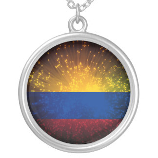 Colombia Flag Firework Silver Plated Necklace